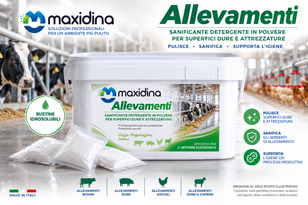 Maxidina Allevamenti – Sanificante Detergente Superfici Dure e Attrezzature 1 kg