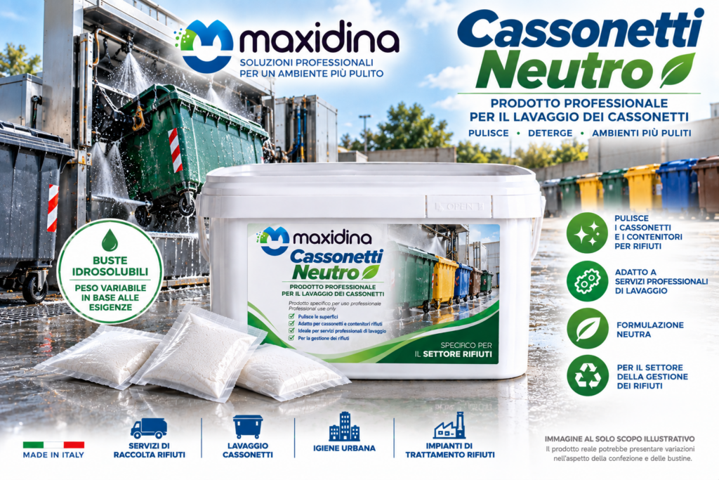 Maxidina Cassonetti Neutro – Detergente Sanificante per il Lavaggio dei Cassonetti
