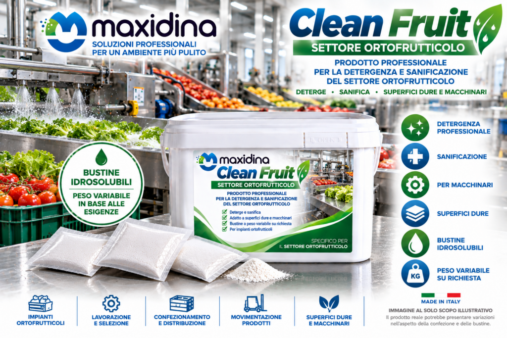Maxidina Clean Fruit – Detergente Sanificante per il Settore Ortofrutticolo