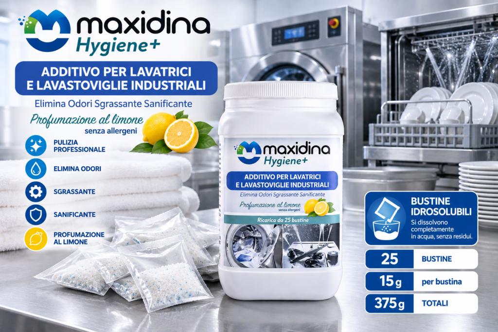 Maxidina Hygiene+ – Additivo Professionale per Lavatrici e Lavastoviglie Industriali